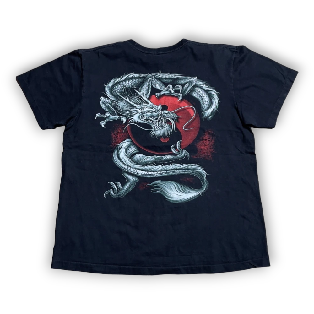 Streetwear Y2K Black Dragon tee with large back and front print