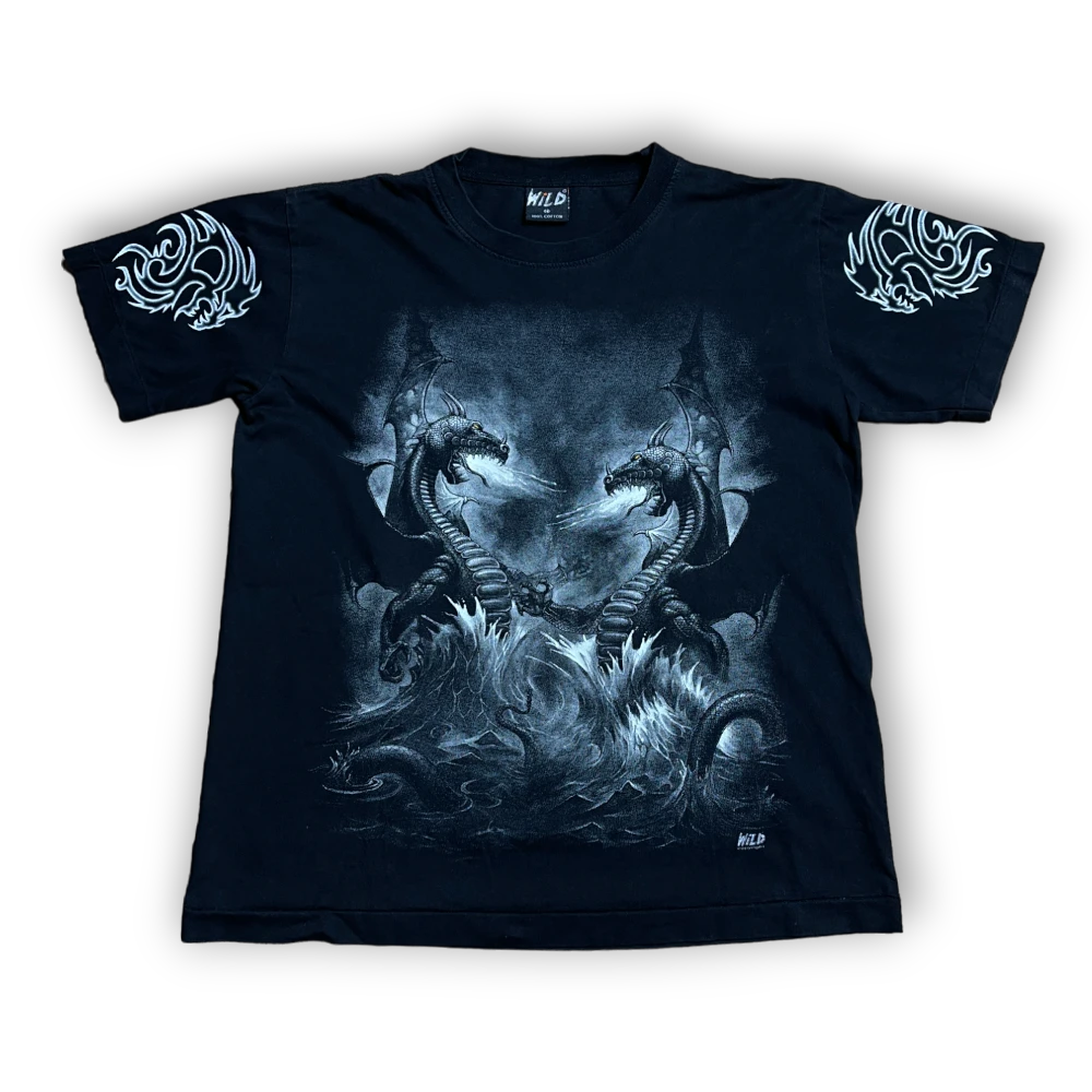 Streetwear Y2K Black Dragon tshirt with large front and back print