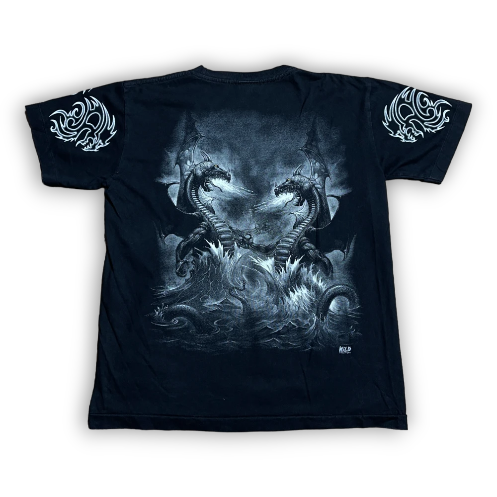 Streetwear Y2K Black Dragon tshirt with large front and back print