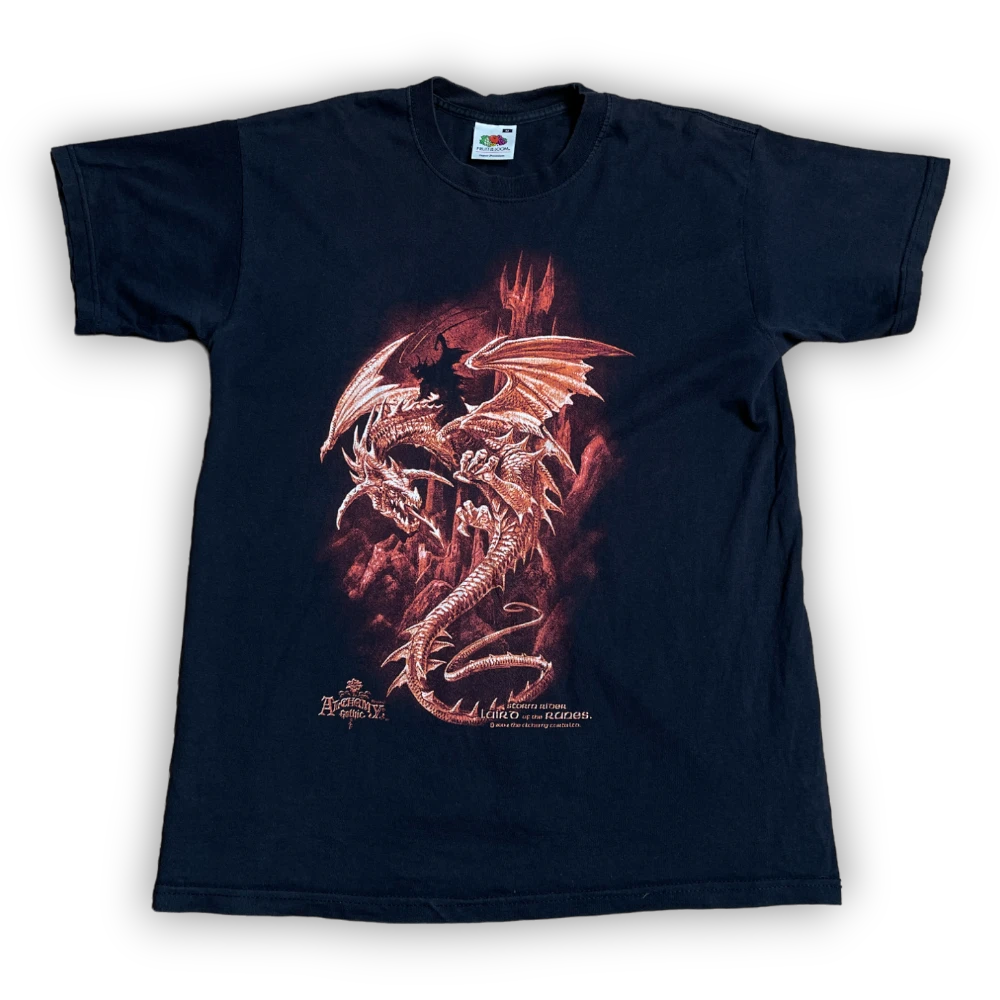 Streetwear Y2K Black dragon tshirt with red print