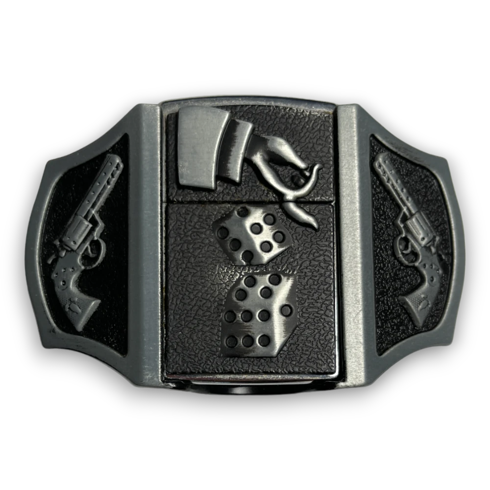 Streetwear Y2K Silver Belt Buckel Lighter with guns